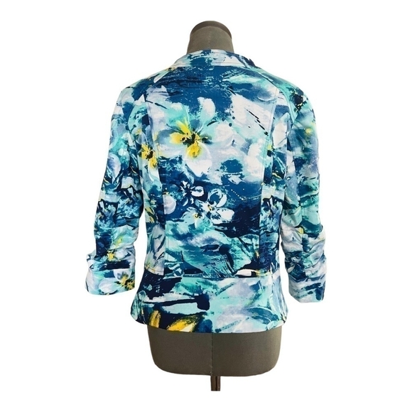 COLDWATER Floral Multicolored Zip Front Jacket Spring 3/4 Sleeve Cotton Blazer - Picture 4 of 7